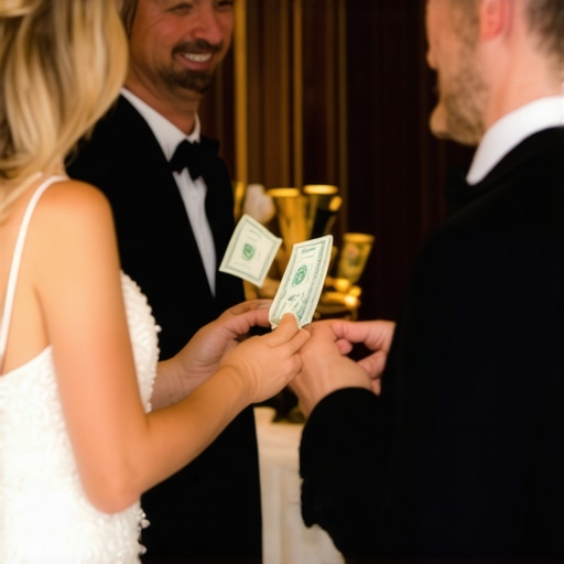 Staff discreetly handling tips at a lavish wedding reception