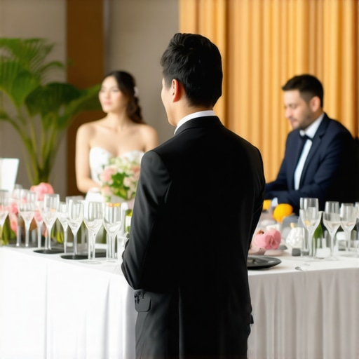 High-tech wedding service coordination Wedding staff using digital devices coordinating seamlessly with AI tools