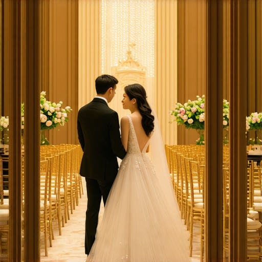 A sophisticated wedding venue showcasing discreet technologies, attentive staff, and personalized services