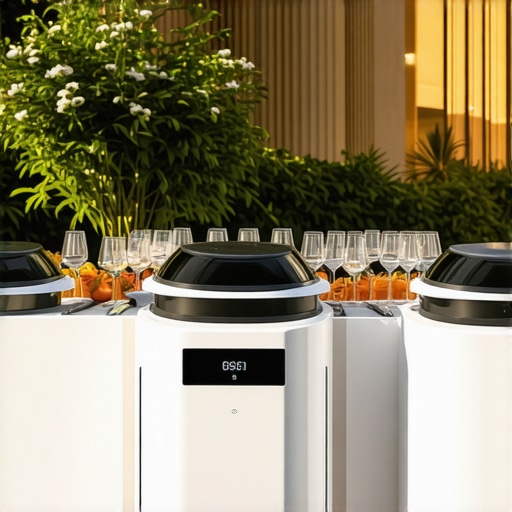 Robots and drones delivering wedding catering at an outdoor celebration.