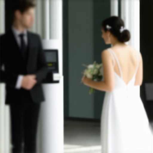 Innovative Wedding Venue Layout with Digital Integration Wedding venue featuring digital menus and movable service stations for efficient service