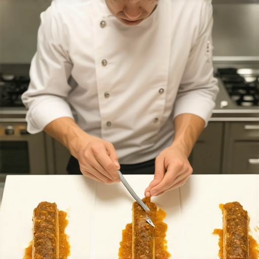 Luxurious Culinary Preparation Private chef preparing gourmet dishes in an upscale kitchen.