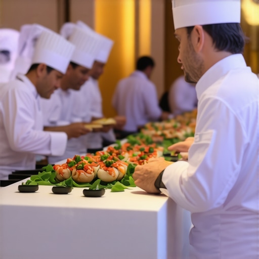 Luxury Event Culinary Experience Guests enjoying interactive gourmet food stations at a high-end celebration.