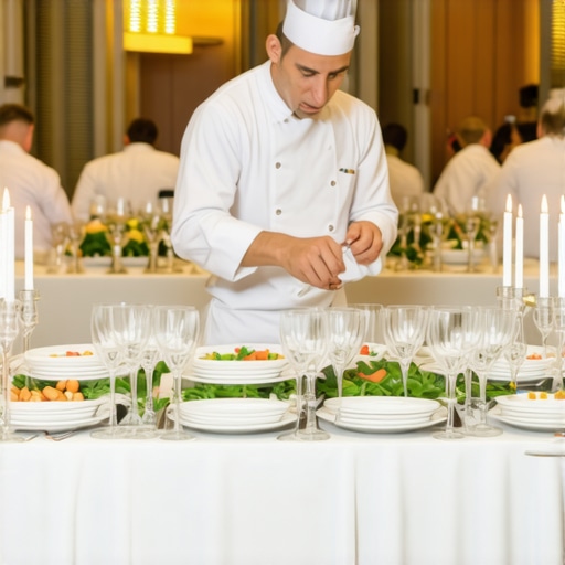 Professional servers and private chefs at an upscale wedding banquet ensuring seamless service