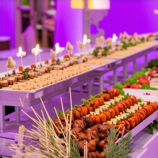 Luxury Wedding Catering with Interactive Food Stations Wedding catering featuring live food stations and professional servers