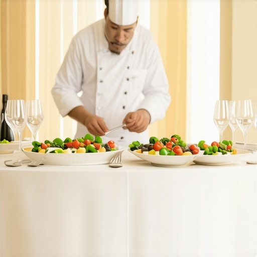 Private chef preparing gourmet wedding dishes in an elegant setting.