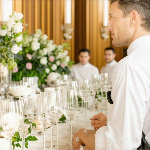Servers and private chef providing seamless service at an upscale wedding venue