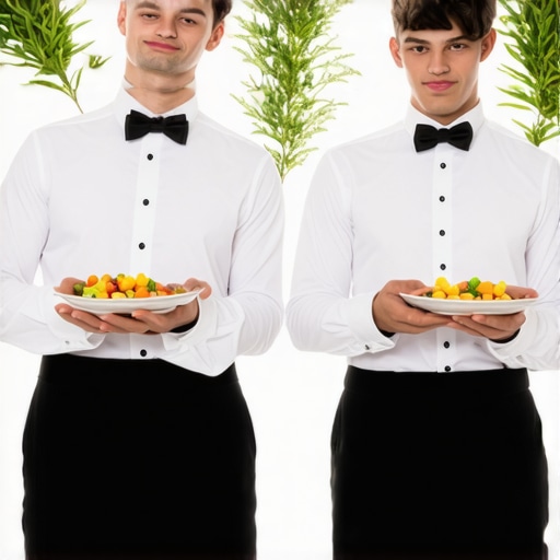 Wedding servers dressed elegantly, showcasing professional service at a high-end event.