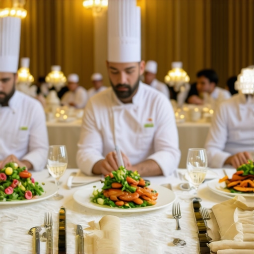Luxury wedding service coordination Elegant wedding staff coordinating food service and guest experience using advanced technology at a plush venue