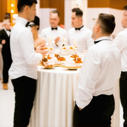 Modern wedding catering and service excellence Elegant wedding catering scene showcasing professional servers and advanced delivery tools