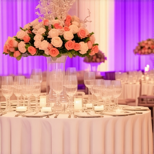 Wedding reception featuring coordinated lighting, floral decor, and scented ambiance