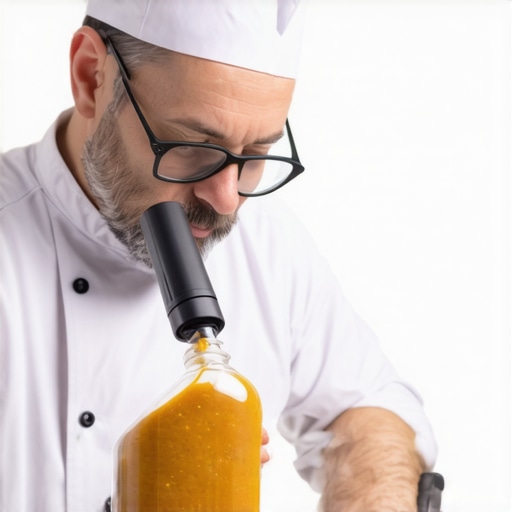 On-site sauce verification with advanced spectroscopy Chef conducting real-time sauce analysis with portable spectroscopic device