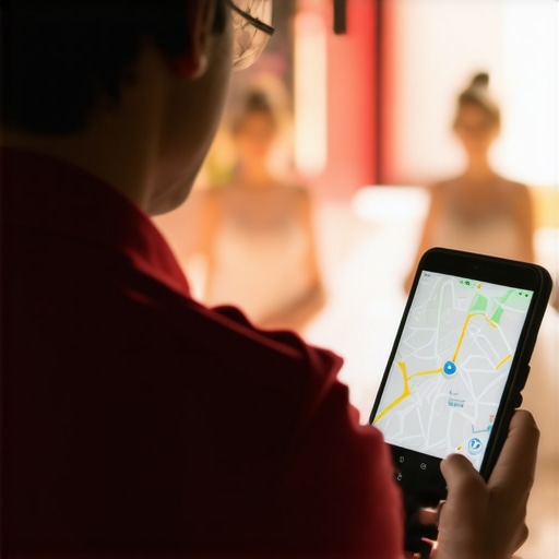 Delivery driver navigating with GPS amidst wedding event setting.