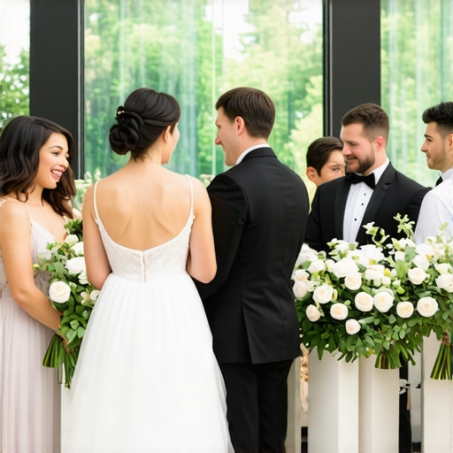 Wedding staff coordinating across outdoor venue using communication devices