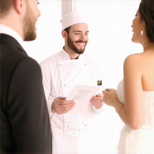Private Chef Crafting Wedding Menu Private chef designing a personalized wedding menu for a couple
