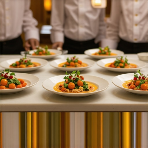 Professional wedding catering service Caterers serving gourmet dishes at a high-end wedding reception