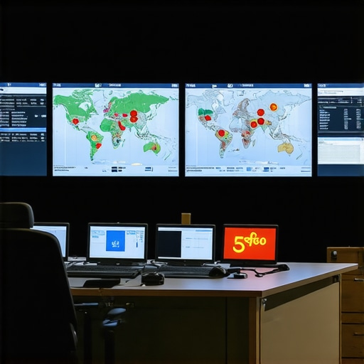 High-tech control room with screens showing live event management data.