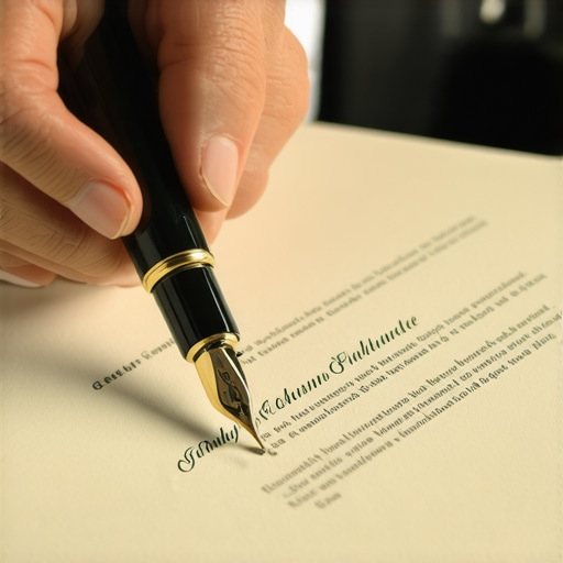 Signing a wedding service contract Close-up of hands signing a wedding service agreement with a pen.
