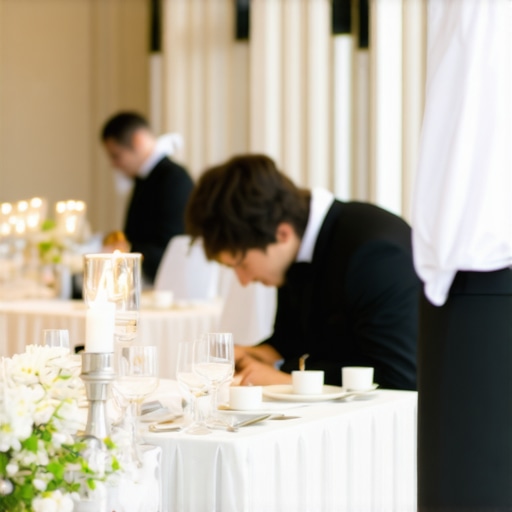 Skilled wedding servers providing attentive service Wedding servers elegantly attending to guests at a high-end reception