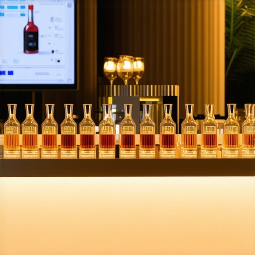 Smart Beverage Management System at a Luxe Wedding IoT-enabled bar with digital displays monitoring beverage levels amidst a wedding celebration.