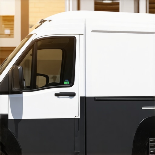 Smart Catering Logistics in Action A modern delivery van equipped with IoT sensors maintaining optimal food temperature during transit.