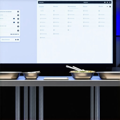 Smart Event Catering Technology Interfacing A modern event setup with digital displays monitoring delivery and service logistics