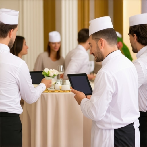 Wedding catering team using technology to synchronize food delivery and service