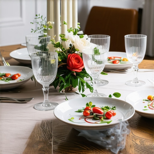Sophisticated Wedding Catering with Artistic Cuisine A beautifully arranged wedding reception table featuring artfully plated, seasonal dishes highlighting local ingredients