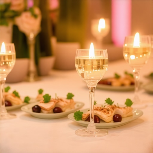 Sophisticated wedding banquet with multisensory enhancements Beautifully decorated wedding reception with personalized, multisensory ambiance