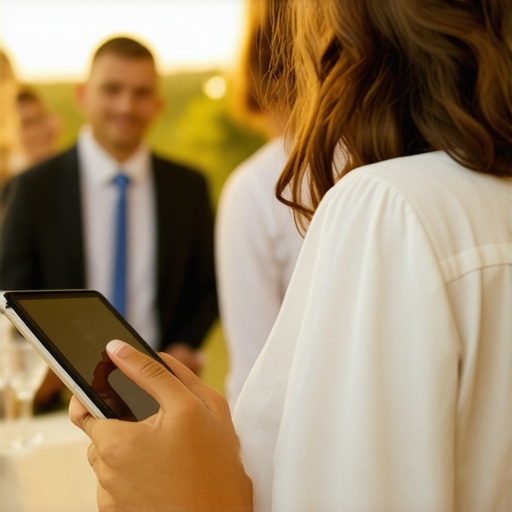 Staff Utilizing Technology for Wedding Service Coordination Wedding staff using tablets to coordinate service in a luxurious reception hall