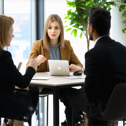 Event planner and vendor representatives discussing staffing rates at a negotiation table.