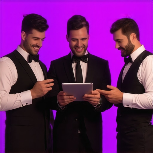 Wedding servers using tablet to coordinate service in upscale venue.