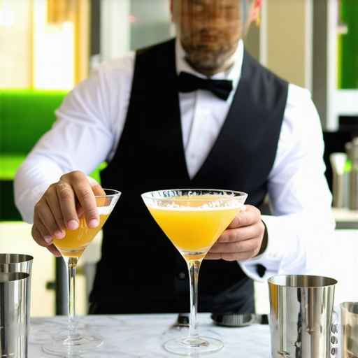 Wedding Bartender Creating Signature Drinks A professional bartender crafting custom cocktails for wedding guests