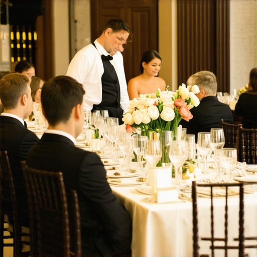 Servers delivering drinks to guests at an elegant wedding reception