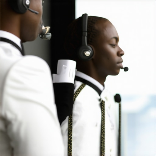 Wedding Servers Coordinating Seamlessly Elegant wedding servers with wireless headsets coordinating during a reception