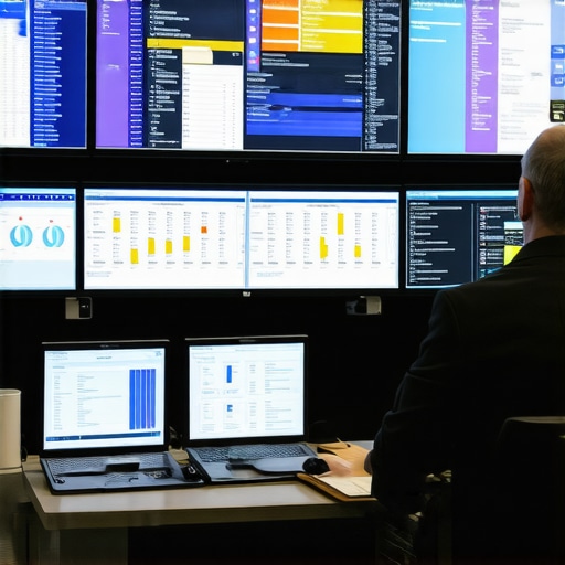 Wedding Service Automation Control Center Control room with screens displaying real-time wedding service data and coordination dashboards.