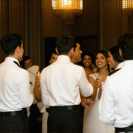 Wedding Service Team in Action Professional wedding servers providing attentive service to guests at an elegant reception