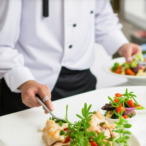 Wedding reception with professional servers and chef preparing food