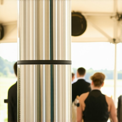 Technicians installing high-end kitchen ventilation in a wedding marquee.