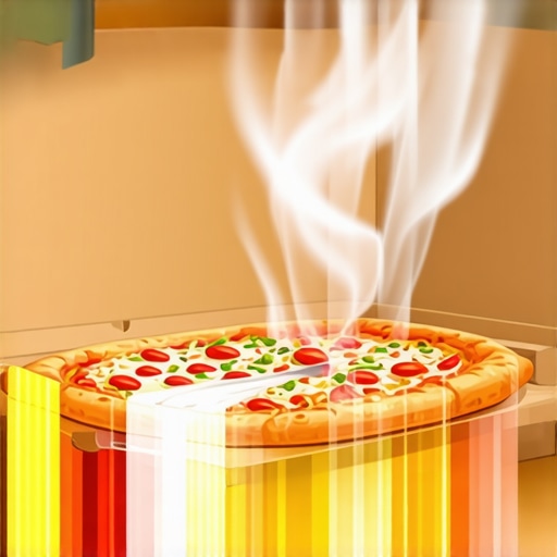 Diagram illustrating proper steam venting and dimpled liners in a premium pizza delivery box