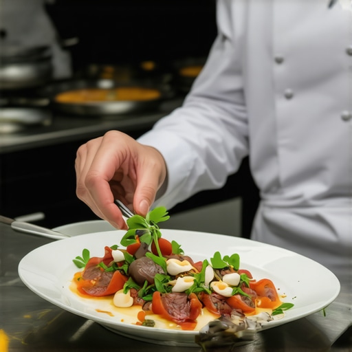 Private chef and server coordinating a plate handoff at a luxury wedding event.