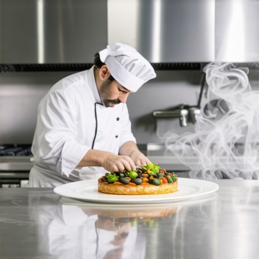 A high-end professional kitchen showing a chef plating food in a climate-controlled environment.