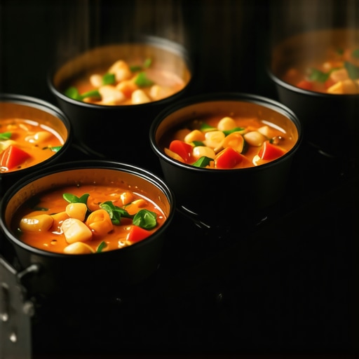 Professional catering transport crate with secure soup containers
