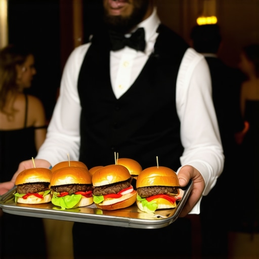 Professional server delivering late-night snacks at a wedding reception