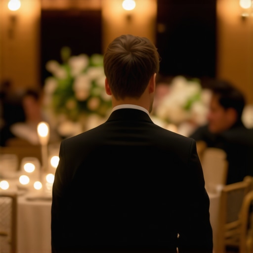 Elegant and Unobtrusive Wedding Service Professional wedding server maintaining a discreet presence at a luxury event.