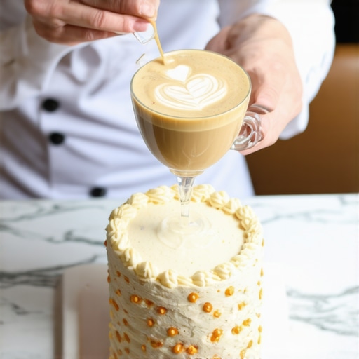 Professional server pairing espresso with a high-end plated dessert course.