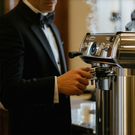 Professional server managing a high-end coffee station at a luxury wedding.