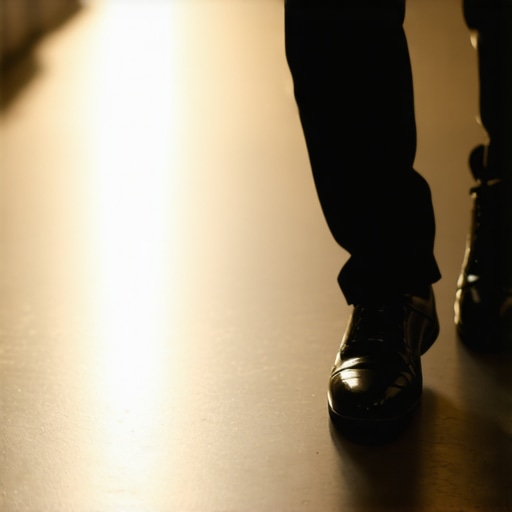 Close-up of a wedding server walking on a polished venue floor wearing supportive, slip-resistant professional shoes.