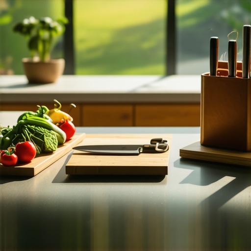 Estate Kitchen Asset Auditing and Inventory Management A luxury kitchen counter featuring professional culinary tools and a financial ledger for estate management oversight.
