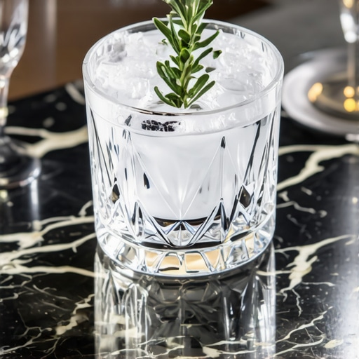 High-End Beverage Thermal Management Frosted cocktail glass on marble in a luxury catering environment